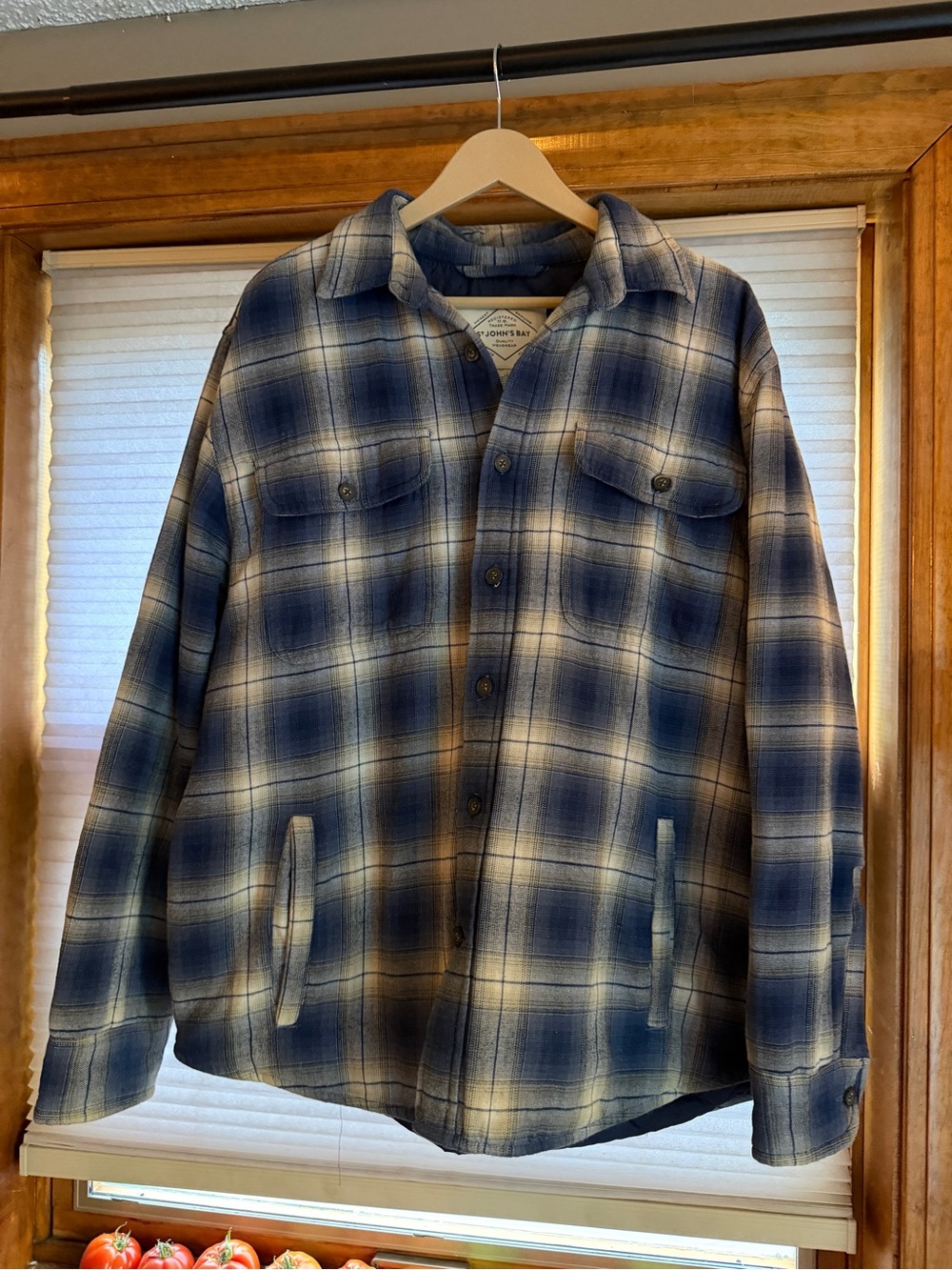 Men's St John’s Bay Blue Plaid Button-Up Jacket Shirt 0115